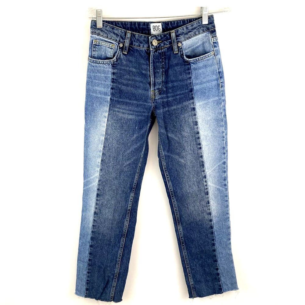 BDG Urban Outfitters‎ Jessye Button Fly 2-Tone Frayed Jeans 26x32 Raw Hem Cotton